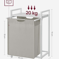 VASAGLE Cos de rufe, sac de rufe detasabil, raft, cadru metalic, 65L, 50x33x72 cm, alb