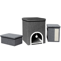 Ansamblu de zgariat pentru pisici 3in1 cu trepte, casuta si panou sisal, 33x76x42 cm, gri