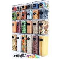 Cutii de depozitare alimente, Flippy, Set din 24 Cutii pentru Condimente, Cereale, Cutii pentru Bucatarie, din Plastic PP, Cutii Alimentare, Diferite Dimensiuni, Transparente
