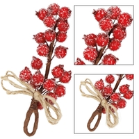 Ramura decorativa cu boabe de merisoare artificiale si snur din iuta, 15x5,5 cm, rosu