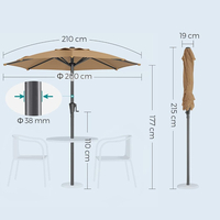 SONGMICS Umbrela de gradina 200 cm, inclinare dubla 30°, poliester UPF 50+, cadru metalic, maro taupe
