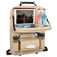 Organizator Spate Scaun Auto, Flippy, Masa Pliabila, Piele Ecologica, Impermeabil, Suport pentru Tableta, Sortare Lucruri si Protejare Tapiterie, 40 x 63cm, Bej