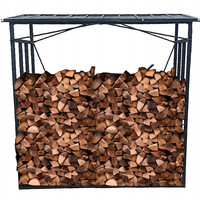 Suport depozitare lemne de foc cu acoperis ondulat, structura metalica, 185x70x185 cm, negru