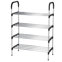 Suport pentru pantofi, 4 rafturi, cadru metalic, 84x28x60cm, negru si argintiu