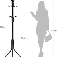 VASAGLE Cuier pentru haine, din otel, tip pom, cu 12 carlige, 182cm, negru