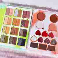 Set de Machiaj Kevin&Coco, 38 culori, Fard Ochi, Iluminatoare si Contouring, Husa Pufoasa, Model Broscuta, 17.3x12.5x5 cm, Multicolor