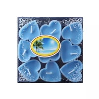 Set 9 Lumanari in Forma de Inima, Flippy, pentru Ziua Indragostitilor, Aroma Tropicala, Ardere 3.5 h, din Parafina, 4 x 2 cm, Albastru