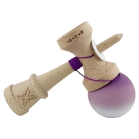 Kendama X Originala, Profesionala, Flippy, Cupe Mari KING SIZE V3, Rubber Grip, Gaura in Baza, Rulment Metalic, din lemn 18 cm, Ata 62/65 cm, Gradient Mov/Alb