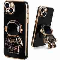 Husa de Protectie TPU 2in1, Vafy, pentru Apple iPhone 15, Astronaut cu Suport, Antisoc, Rezistenta la Impact, Protectie Camera, Negru