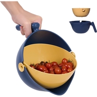 Bol cu Doua Straturi, Flippy, pentru Fructe, Legume, cu Cos de Scurgere a Apei, 2L, din ABS+PP, 29.9 x 22.5 x 11.8 cm, Albastru-Portocaliu