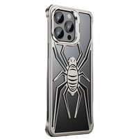Husa de Protectie Compatibila iPhone 15 Pro Max, cu Suport Metalic pentru Camera, Armor Protective Series, Vafy, Antisoc, Protectie de Metal pe Margini, Model Paianjen, Negru Gri
