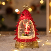 Decoratiune de Craciun tip Brad, Flippy, Glob de Cristal cu Fulgi de Zapada, Model Mos Craciun, Iluminare LED, 16 x 9 x 5 cm, Carcasa Vintage Rosu, Transparent