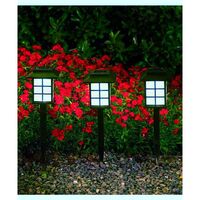 Lampa solara pentru gradina, Flippy, Set 2 Bucati, Tip Felinar la Pamant, LED Lumina Albastra, 38 x 8.6 x 8.6 cm, Negru