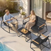 SONGMICS Set mobilier gradina 4 locuri, 2 scaune balansoar, canapea si masa, cadru metalic, negru