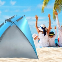 Cort plaja si picnic deschis Sersimo, protectie UV, 220x115x120cm, albastru gri