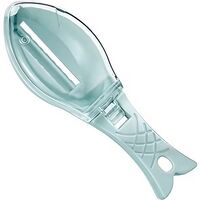 Curatator Manual Solzi de Peste, Flippy, Forma Peste , Recipient cu Capcac pentru Solzi, Plastic, Albastru deschis, 16x6 cm