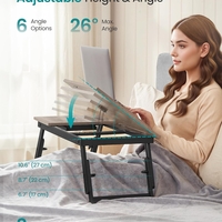 SONGMICS Masa laptop sau mic dejun cu picioare pliabile, din bambus, blat reglabil pe unghi si inaltime, 68x35x32 cm