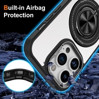 Husa de Protectie TPU, Vafy, pentru iPhone 16 Pro, Anticadere, cu Incarcare Wireless, Tehnologie Magsafe, Inel Magnetic Rotativ cu Functie de Suport, Transparent-Negru