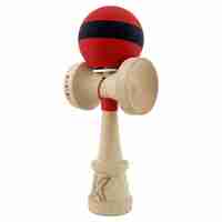 Kendama X Originala, Profesionala, Flippy, Cupe Mari KING SIZE V3, Rubber Grip, Gaura in Baza, Rulment Metalic, din lemn 18 cm, Ata 62/65 cm, M Bicolor Rosu Dublu/Negru