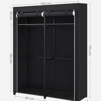 SONGMICS Garderoba pentru depozitarea hainelor, din material textil, cu 2 bare pentru umerase, 43x140x174cm, negru