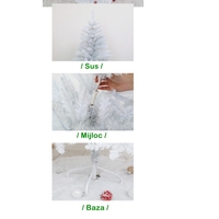 Brad de Craciun artificial cu suport inclus Flippy, 120 cm, 240 ramuri/varfuri, material plastic, suport clasic, fara iluminare, utilizat pentru interior/exterior, alb