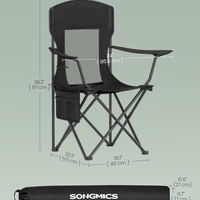 SONGMICS Set 2 scaune pliabile camping cu spatar inalt si suport bauturi, husa transport, 150 kg, 52x87x97 cm, negru