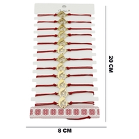 Bratara Martisor pentru Dama, Jolie, Model Mama cu Copil, Set 12 bucati, Pandativ din Inox Auriu, Snur Ajustabil Impletit, Rosu
