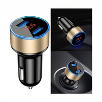 Incarcator Auto cu Afisaj Digital, Flippy, din Metal, 3.1A, Incarcare Rapida 6A PD+QC3.0, Dublu USB, Negru/Auriu