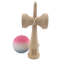 Kendama X Originala, Profesionala, Flippy, din Lemn, Rubber Grip, 18 cm, Roz/Alb/Gri