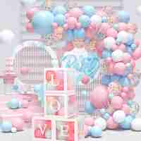 Set 4 Cutii pentru Baloane, Flippy, Model Scris Love, Tematica Iubire, Cuburi Decorative din Plastic, Accesorii pentru Petrecere, 30 x30 cm, Transparente Contur Alb