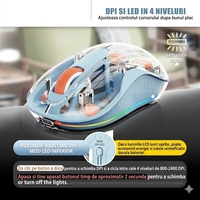 Mouse Wireless, Vafy, Dual Bluetooth, 2.4 GHz, Multi Device, USB-C, 4 Niveluri DPI 800-2400, Reincarcabil, Iluminare LED, Compatibil MacBook/iPad/Laptop, 10 x 6 cm, Albastru