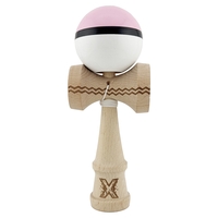 Kendama X Originala, Profesionala, Flippy, Gravata cu Cupe Mari V2, Super Sticky, Gaura in Baza, Rulment Metalic, din lemn 18 cm, Ata 55 cm, Roz/Negru/Alb