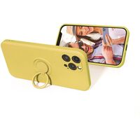 Husa protectie Vafy compatibila cu Samsung A32 4G Liquid Silicone Ring cu suport rotativ Galben