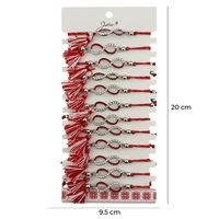Martisor Bratara cu Ciucure pentru Dama, Jolie, Model Infinit cu Pietre, Set 12 bucati, Pandativ din Inox, Snur Reglabil, Rosu/Alb