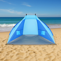 Cort plaja pentru 2 persoane, cu protectie UV si podea izolanta, 200x120x120 cm, albastru