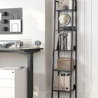 VASAGLE Biblioteca tip scara cu 5 rafturi, design industrial, cadru metalic si rafturi din PAL, 34x30x170 cm, negru