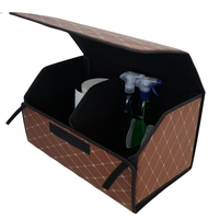 Cutie de Depozitare Auto, Flippy, Organizator Premium Portbagaj, Geanta Multifunctionala din Piele Ecologica, 2 Compartimente Depozitare, Pliabil, Rezistent la Uzura, Maro Inchis, 55 x 30 x 30cm