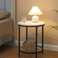 VASAGLE Masa rotunda, cu cadru de otel, noptiera, 45x55cm, negru cu blat alb aspect marmura