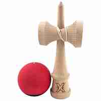 Kendama X Originala, Profesionala, Flippy, din Lemn, 18 cm, Rubber Grip, Negru/Rosu