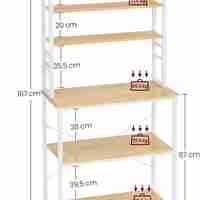 VASAGLE Raft de bucatarie cu spatiu pentru cuptorul cu microunde, 6 rafturi, otel, industrial, 40x80x167cm, maro stejar si alb