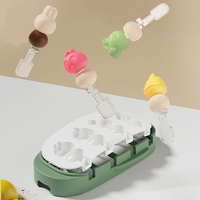 Forma pentru inghetata Flippy, 4 compartimente, forme cu animalute, materialsilicon si ABS, 21 x 12.8 x 3cm, verde