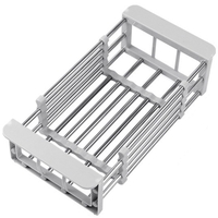 Suport Scurgere Extensibil pentru Bucatarie, Flippy, Uscator Vase din Otel Inoxidabil, Suport Tacamuri si Pahare, Suport pentru Fructe si Legume, 24.5 x 16.5 x 9.5 cm Gri deschis