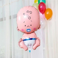 Balon din Folie Metalizata, Vafy, Figurina Baietel, Tema Botez, 73x48 cm, Ambalaj Individual, Pai Inclus, Umflare cu Aer sau Heliu, Albastru