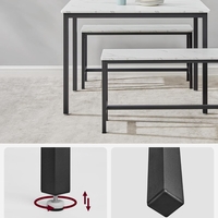 VASAGLE Masa de bar cu 2 banci, design industrial, 110x70x75 cm, alb marmura