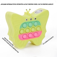 Jucarie Interactiva Tip Consola pentru Copii, Flippy, Diferite Moduri de Joc, 120 Nivele, Material ABS/silicon, cu Nivele, Sunete si Lumini, 12 x 5.5 x 13.5 cm cm, Model Fluture, Galben