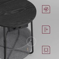 VASAGLE Masuta de cafea rotunda cu cos de stofa, statie de incarcare 2 prize si 2 USB, 45x50cm, negru