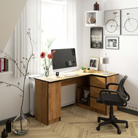 Birou colt dreapta in L cu 3 sertare si rafturi, PAL laminat 16 mm, 155x85x77 cm, stejar craft