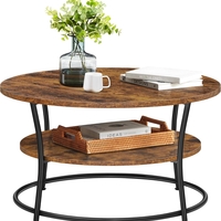 VASAGLE Masuta de cafea rotunda cu raft, cadru metalic, stil industrial, 80x45 cm, maro rustic