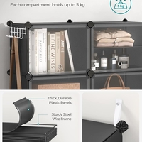 SONGMICS Dulap pantofi modular cu 6 compartimente, panouri plastic si cadru metalic, 83x32x94 cm, pana la 24 perechi, negru