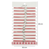 Martisor Bratara Elastica cu Pandantiv din Inox, Jolie, pentru Dama, Set 12 bucati, Snur Rosu Textil, Model Trifoi cu Patru Foi
